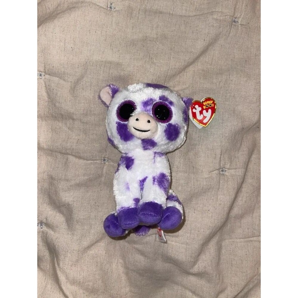 TY Beanie Boos ETHEL Purple Spotted Cow 6" Plush Stuffed Animal MWMT